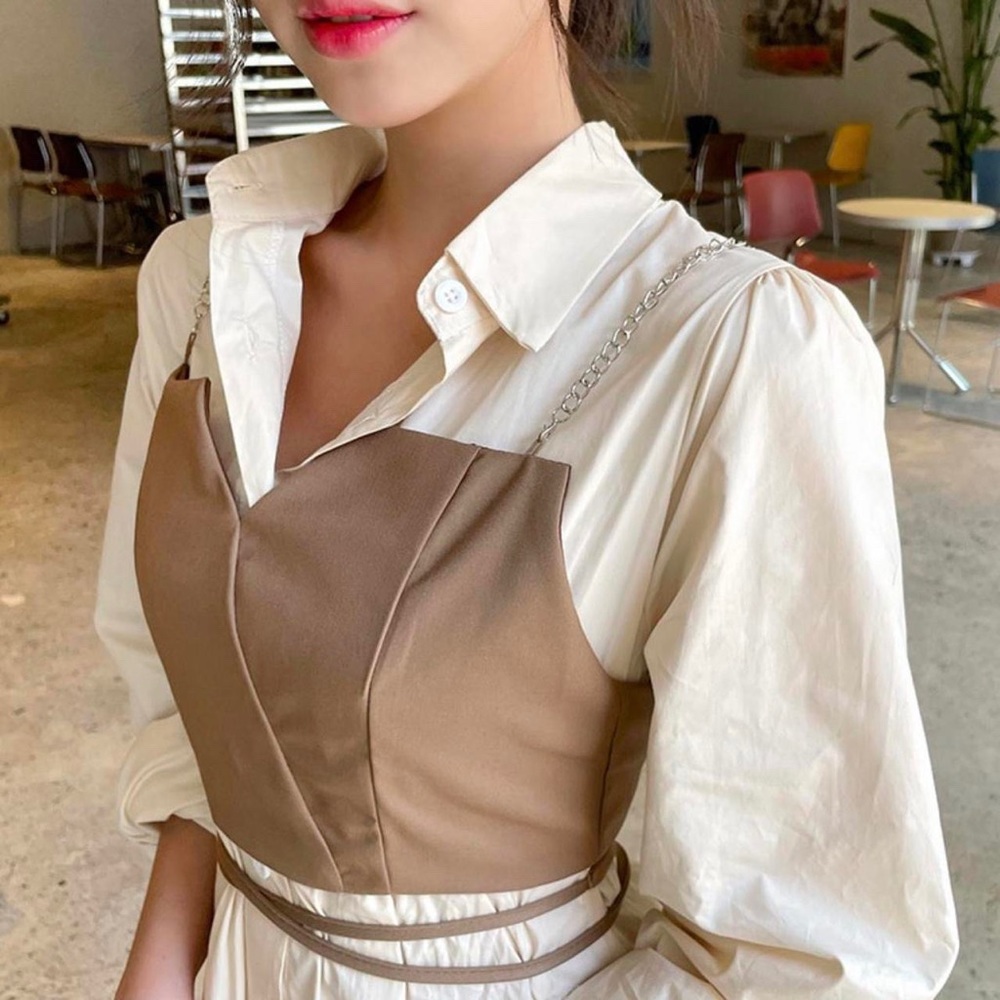 CHUU luxury Korean Brand
cute coffee shop core Bustier & Dress Set (in black)